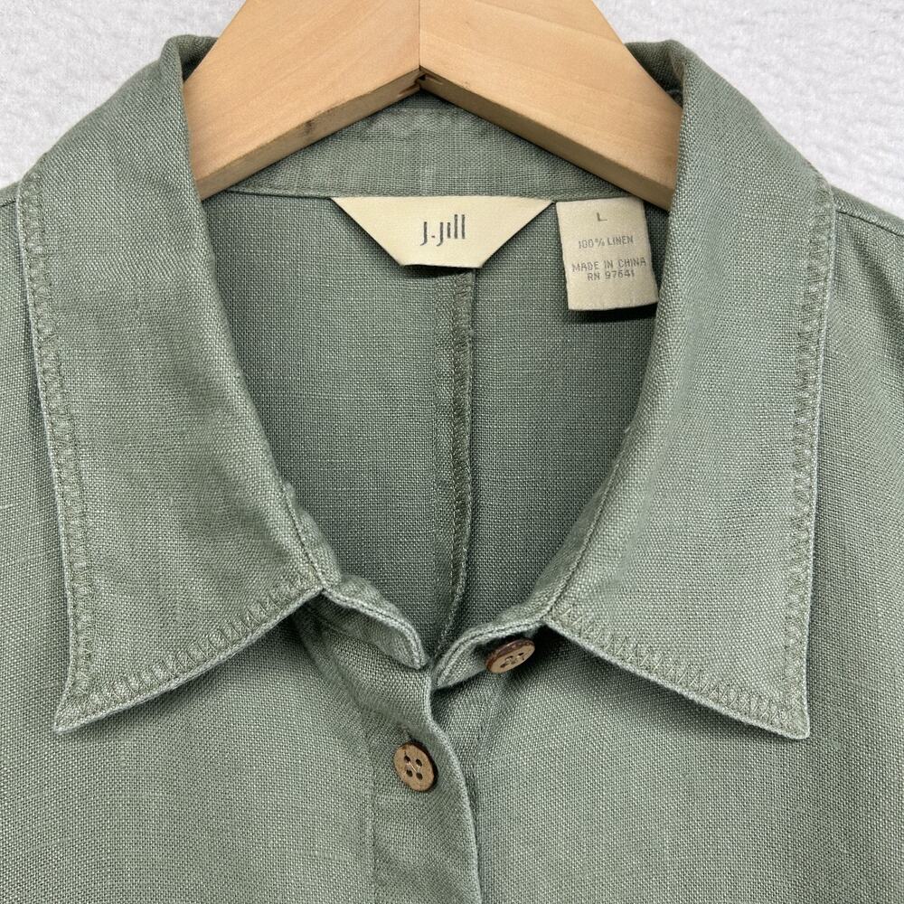 J.JILL Dress L 100% Linen Sleeveless Shirtdress Button Front Green Vintage - Picture 5 of 11